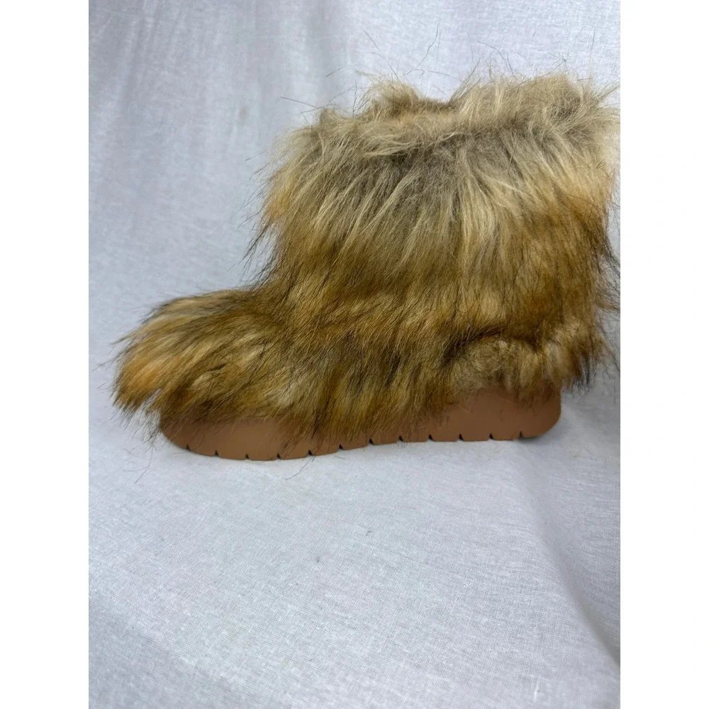 A New‎ Day Womens Faux Fur Platform Ankle Boots Brown Tan Memory Foam Size 8